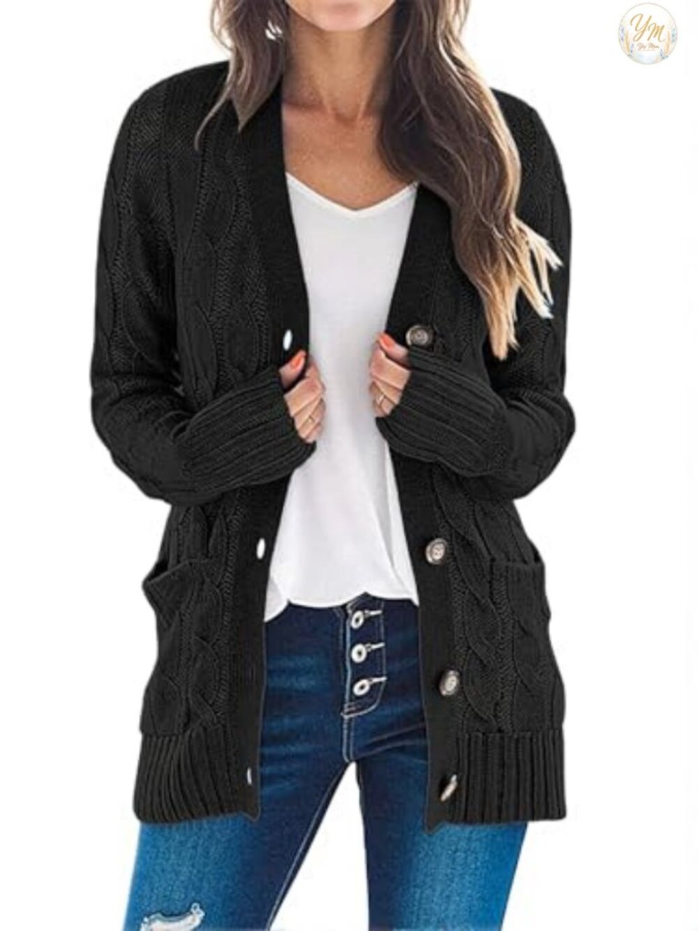 Womens Cable Knit Button Down Cardigan Sweater Long Sleeve